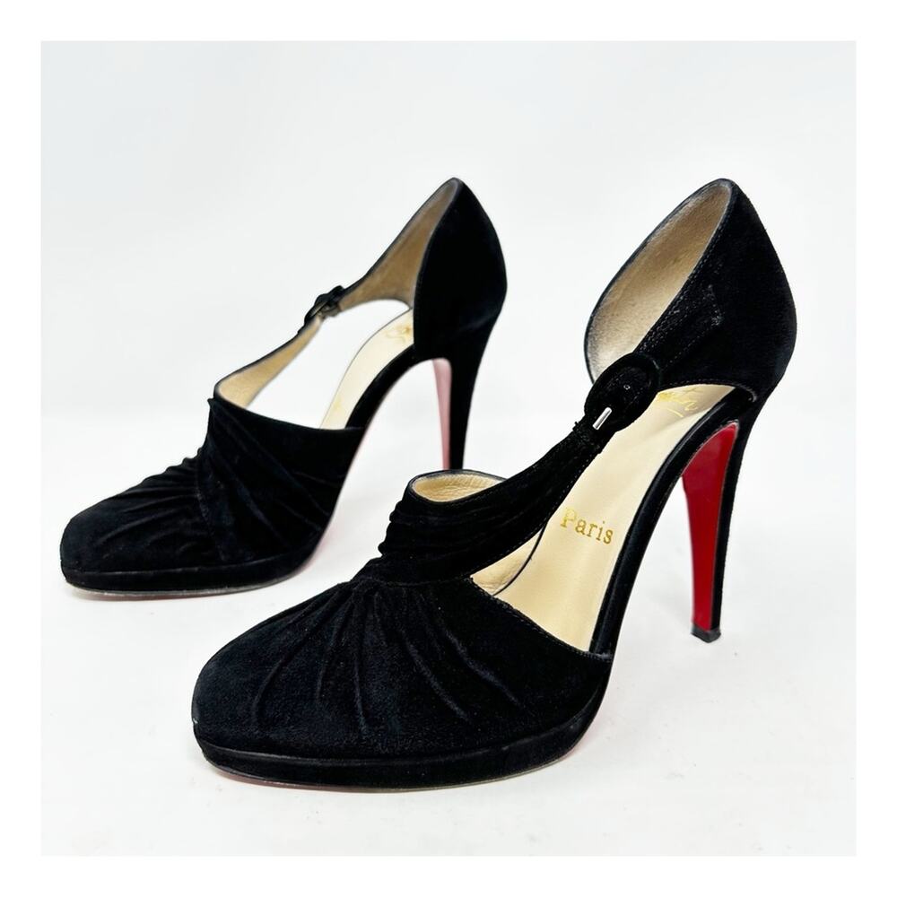 Christian Louboutin Drapiday Black Suede Heels Womens Size EU 37